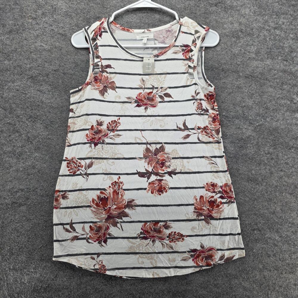 Maurices Tank Top Womens XS White Gray Stripe Floral Sleeveless Tunic Rayon